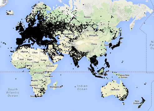 The daily traffic of the game by geographical location
